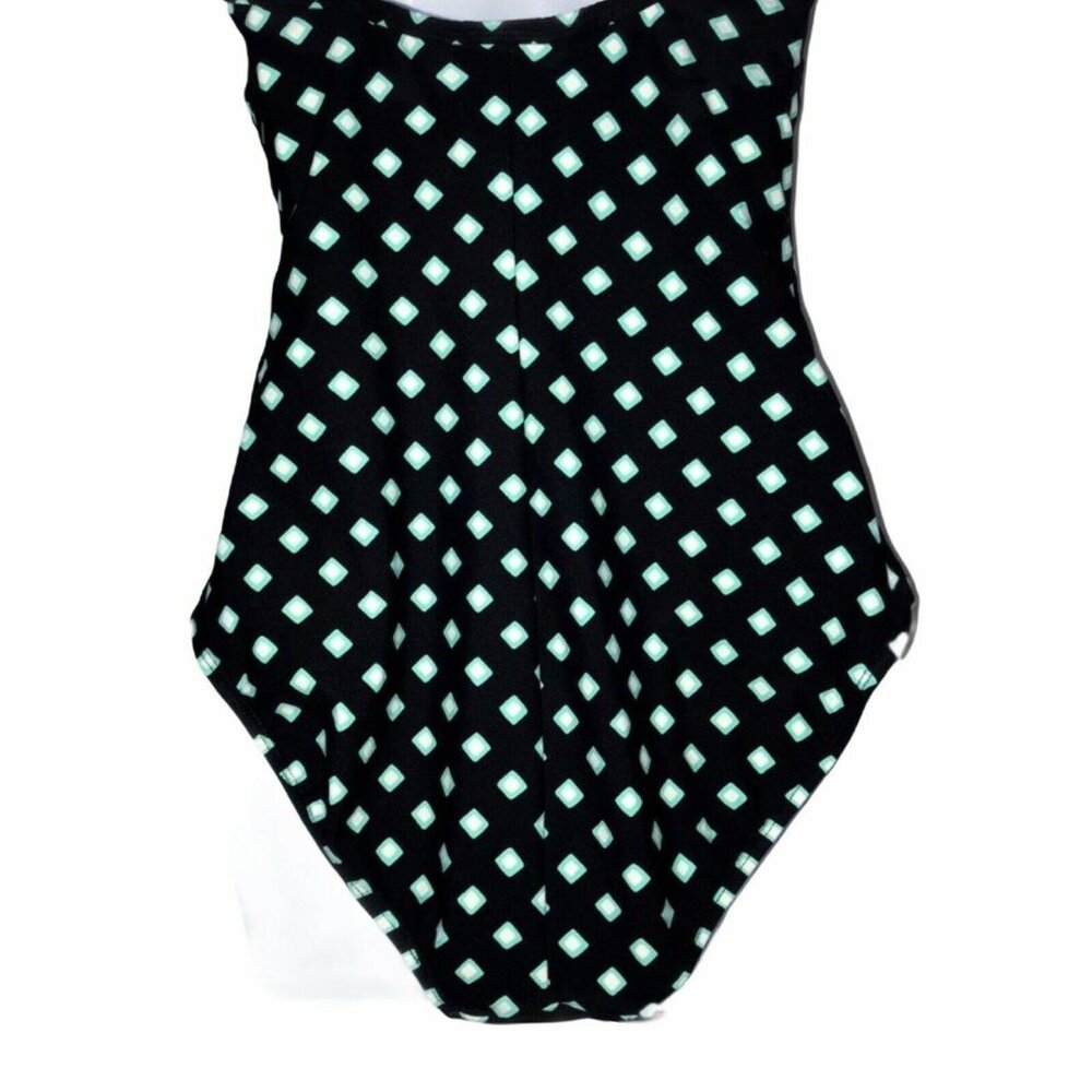 Catalina One Piece Swimsuit Womens L 12 14 Black Aqua Geometric Diamond Summer - Picture 8 of 9